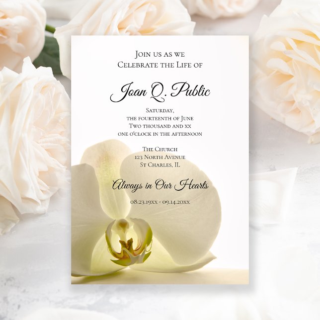 White Orchid Flower Celebration of Life Memorial Invitation (Creator Uploaded)