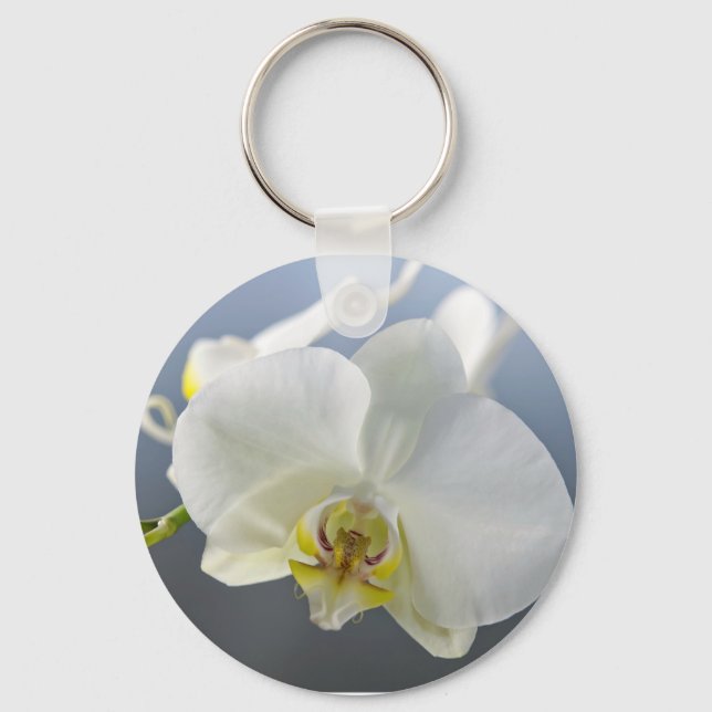White Orchid Flower Key Ring (Front)