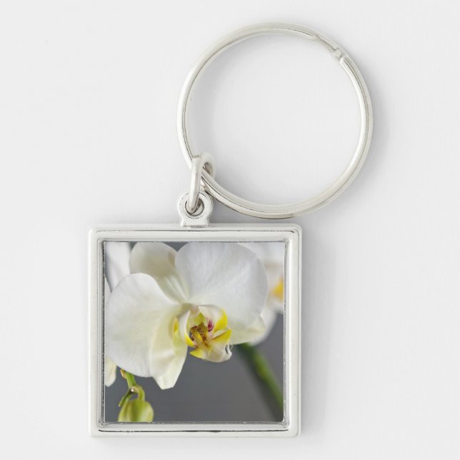 White Orchid Flower Key Ring (Front)