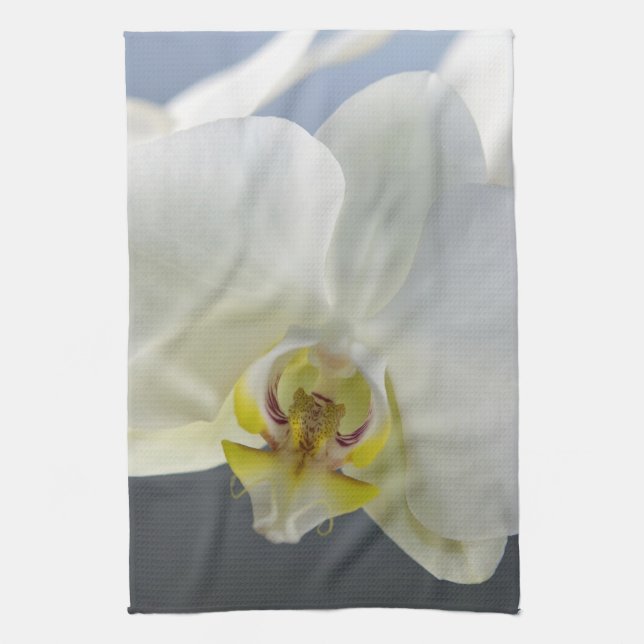 White Orchid Flower Tea Towel (Vertical)