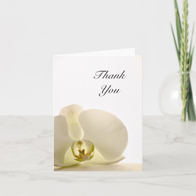 White Orchid Flower Wedding Thank You Card (Front)