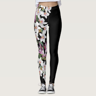 White Orchid Flowers All Over Print Leggings