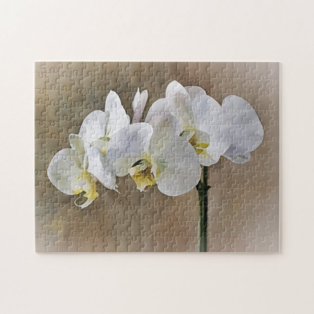 White Orchid Flowers Floral Art Puzzle (Horizontal)
