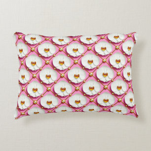 White Orchid Flowers on Pink Background With Gold Decorative Cushion