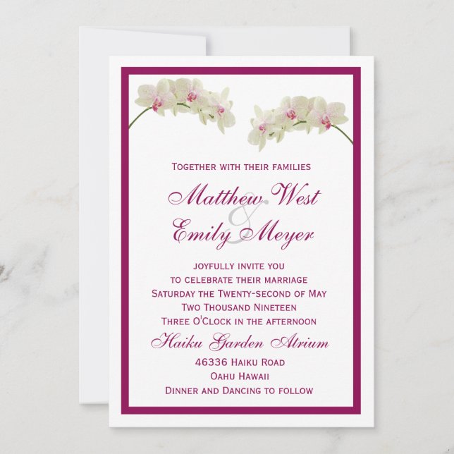 White Orchid Flowers Tropical Beach Wedding Invitation (Front)
