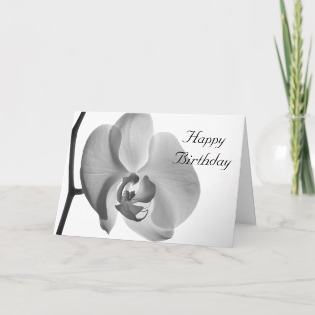 White Orchid Happy Birthday Card (Front)