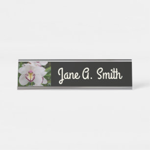 White Orchid II Elegant Floral Desk Name Plate