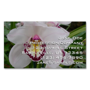 White Orchid II Elegant Floral Magnetic Business Card