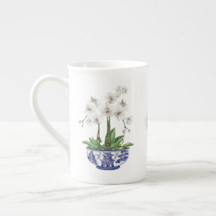 White Orchid in Chinoiserie Bowl Ceramic  Bone China Mug