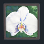 White Orchid Keepsake Box<br><div class="desc">original romantic white orchid watercolor painting by H Cooper</div>