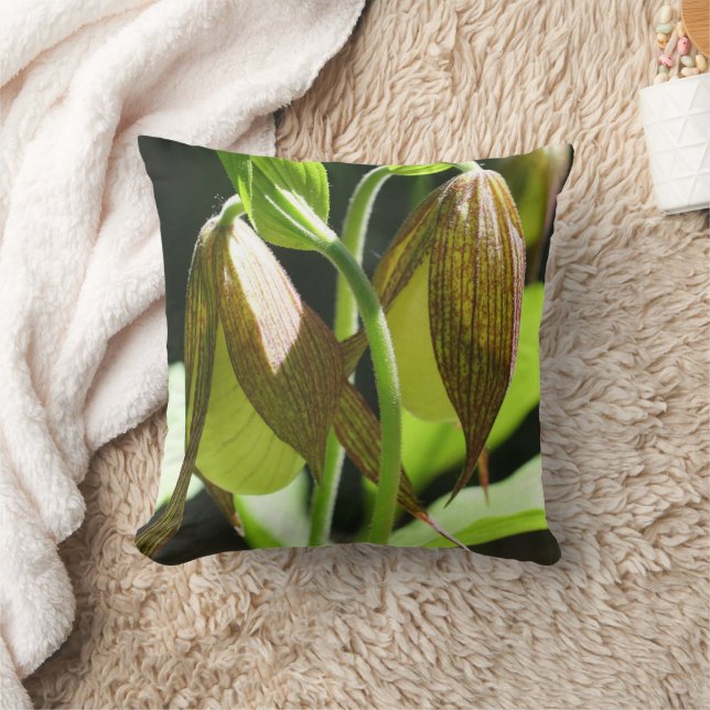 White Orchid Lady Slipper Flower Pair   Cushion (Blanket)