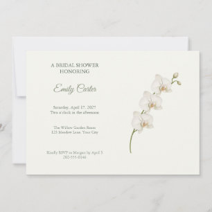 White Orchid Minimal Bridal Shower Invitation
