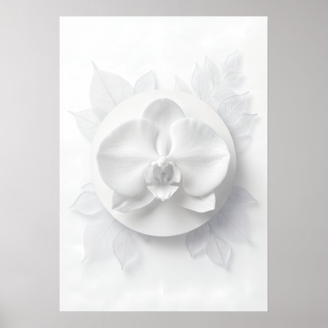White Orchid Minimal Monochrome Floral Poster (Front)