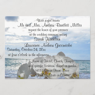White Orchid Ocean Waves Wedding Invitation