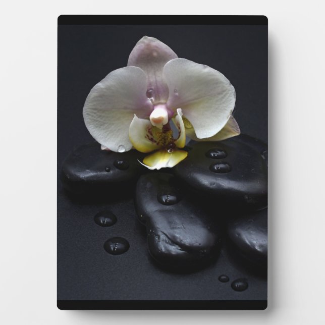 White Orchid On Black Stones Plaque (Front)