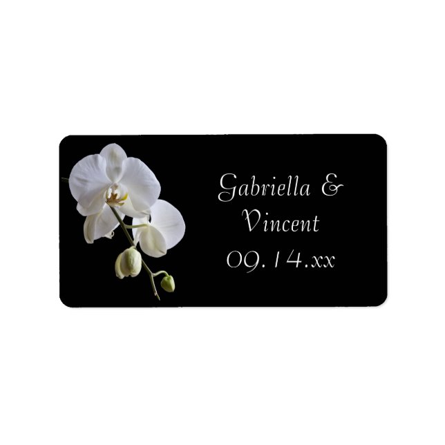White Orchid on Black Wedding Favour Tag (Front)