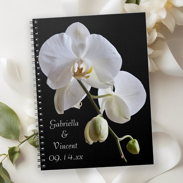 White Orchid on Black Wedding Notebook (Creator Uploaded)