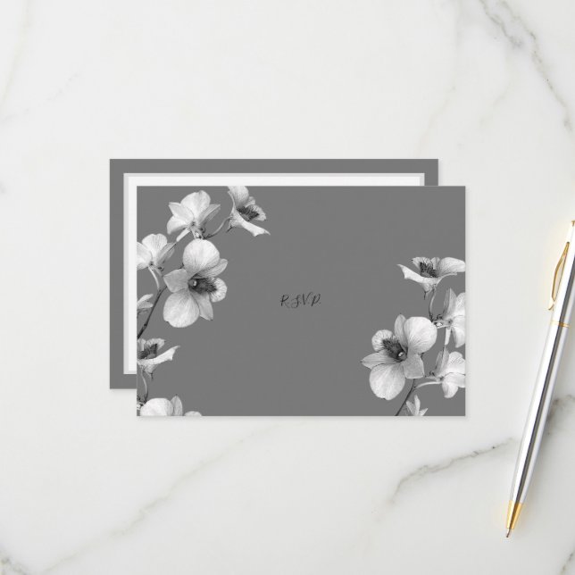 White Orchid on Grey  RSVP Card (Front/Back In Situ)