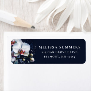 White Orchid on Navy Blue Return Address Label