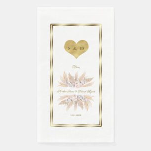 White Orchid Pampas Grass Roses Monogram Wedding Napkin