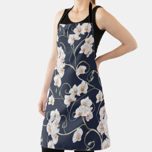 White Orchid Pattern Apron