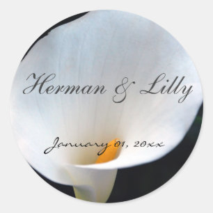 White Orchid Personalised Round Wedding Sticker