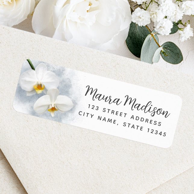 White orchid phalaenopsis flower return address (White orchid phalaenopsis flower return address label)