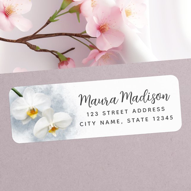 White orchid phalaenopsis flower return address (White orchid phalaenopsis flower return address label)