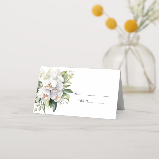 White Orchid Place Card Guest Table Response Card (Front)