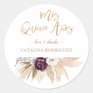 White Orchid Purple Rose Pampas Grass Quinceañera  Classic Round Sticker
