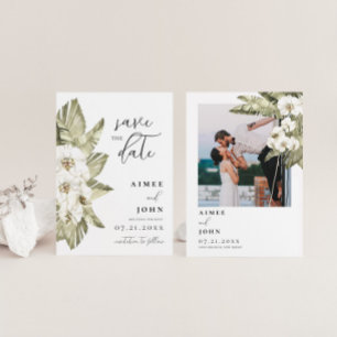 White Orchid Save the Date Invitation