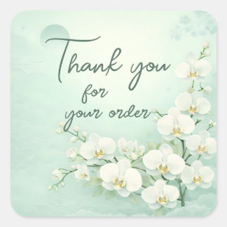 White orchid Thank You For your order Square Sticker