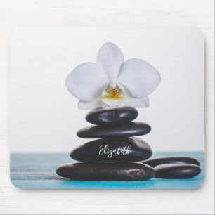 White Orchid,Therapist Zen Stones Mouse Pad