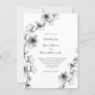 White Orchid Vine Wedding Invitation