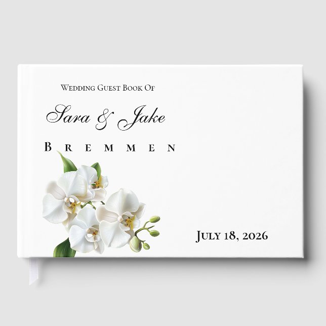 White Orchid Wedding Guest Book (Front)