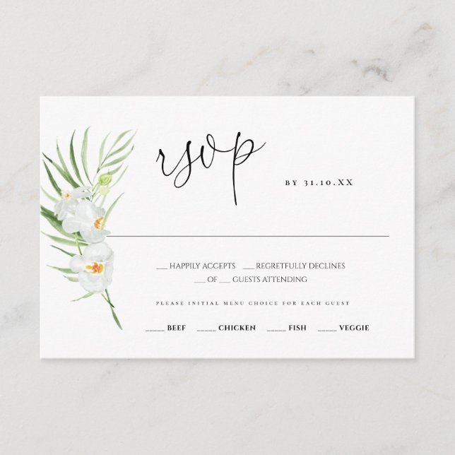 White Orchid | Wedding response card RSVP (Front)