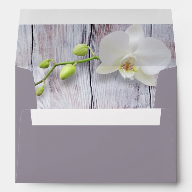 White Orchid Wooden Background Envelope (Back (Bottom))
