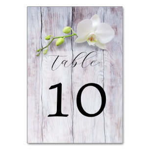 White Orchid Wooden Background Wedding Table Number