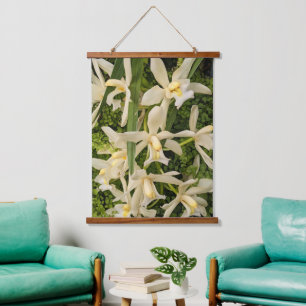 White Orchids and Ferns Floral Hanging Tapestry