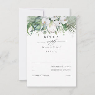 White Orchids and King Protea Wedding RSVP Card