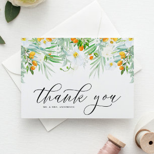 White Orchids and Kumquat Garland Tropical Wedding Thank You Card