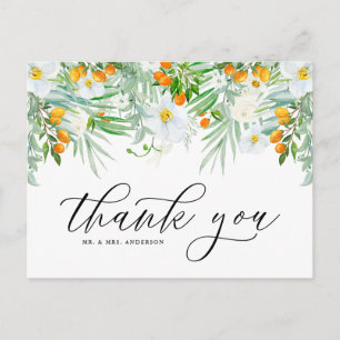 White Orchids and Kumquat Tropical Thank You Postcard