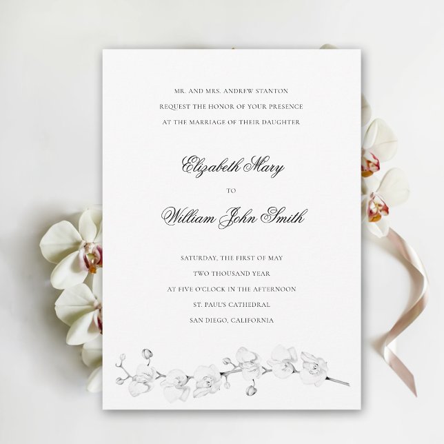 White Orchids Art Formal Traditional Wedding Invitation (white orchid wedding invitation elegant floral white exotic formal traditional fine art flowers)