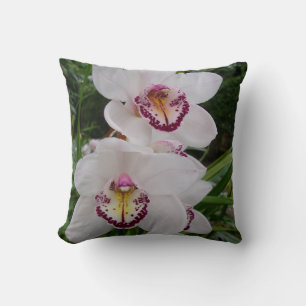 White Orchids Beautiful Tropical Flowers Cushion