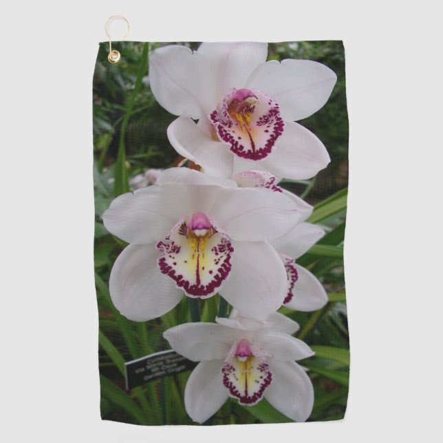 White Orchids Beautiful Tropical Flowers Golf Towel (Front)