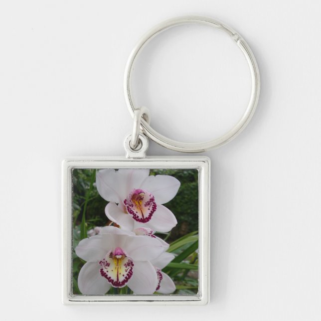 White Orchids Beautiful Tropical Flowers Key Ring (Front)