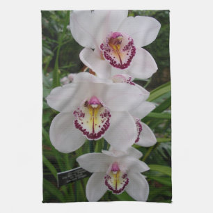 White Orchids Beautiful Tropical Flowers Tea Towel