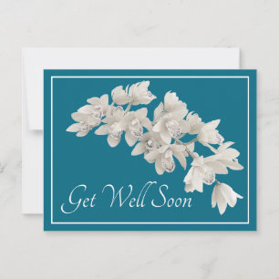 White Orchids Blue Background Get Well Soon Postcard