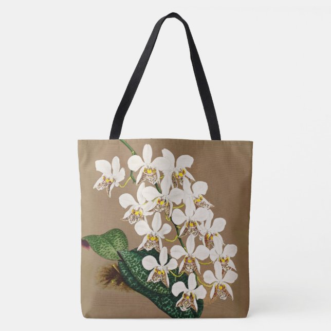White Orchids Botanical Print, Tan Background Tote Bag (Front)