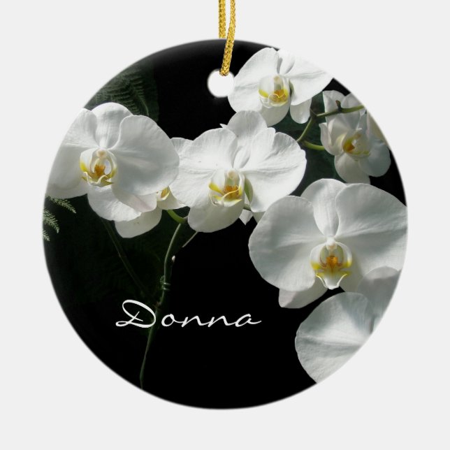White Orchids Christmas Ornament (Front)